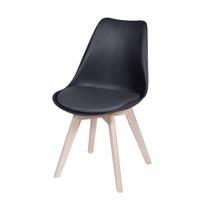 Cadeira Eames Saarinen Polipropileno Assento Estofado PU Preta Base Madeira Cadeira Eames Saarinen Polipropileno Assento Estofado PU Preta Base Madeira