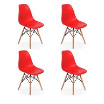 Cadeira Eames Vermelha Pés de Madeira Kit com 4 Unid