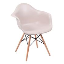 Cadeira Eiffel com Braço Base Madeira - Bege Acinzentado