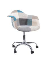 Cadeira Eiffel Com Braços - Base Giratoria - Assento Patchwork Azul E Cinza