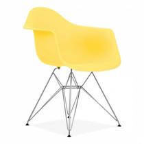 Cadeira Eiffel Com Braços E Base Em Metal Cromado - Assento Em Polipropileno Cor Amarela