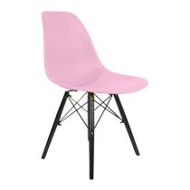 Cadeira Eiffel Sem Braços - Base Madeira Preta - Assento em Polipropileno - Cor Rosa