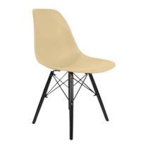 Cadeira Eiffel Sem Braços - Base Madeira Preta - Assento Polipropileno - Cor Creme