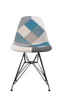 Cadeira Eiffel Sem Braços - Base Metal Preta - Assento Patchwork Azul E Cinza Cadeira Eiffel Sem Braços - Base Metal Preta - Assento Patchwork Azul E Cinza