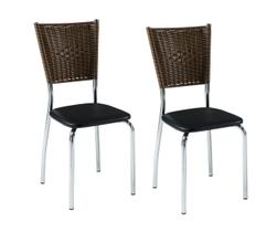 Cadeira em aço com encosto em fibra 02 peças assento preto