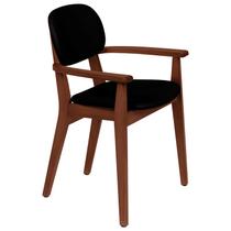 Cadeira em Madeira London Montado Amêndoa com Braços com Estofado Preto Tramontina