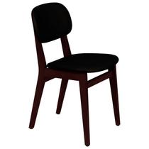 Cadeira em Madeira London Montado Castanho Escuro sem Braços com Estofado Preto Tramontina