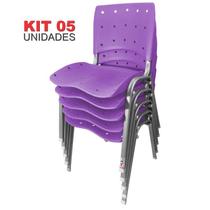 Cadeira Empilhável Plástica Lilás Anatômica Base Prata 5 Unidades - ULTRA Móveis