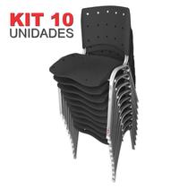 Cadeira Empilhável Plástica Preta Anatômica Base Prata 10 Unidades - ULTRA Móveis