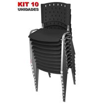 Cadeira Empilhável Plástica Preta Base Prata 10 Unidades - ULTRA Móveis - Ultra Móveis Corporativo