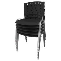 Cadeira Empilhável Plástica Preta Base Prata 5 Unidades - ULTRA Móveis - Ultra Móveis Corporativo