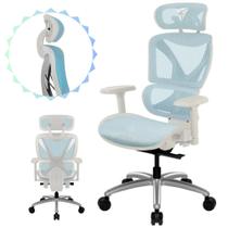 Cadeira Ergonômica XTC Branco e Azul Para Escritório Gamer Confortável Assento Ajustável e Apoio para Cabeça e Braço Suporta 125Kg