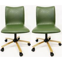 Cadeira Escritório Amanda cor Verde Oliva base cor Dourado Fosco com regulagem de Altura Kit 2 peças