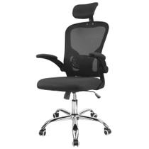 Cadeira Escritório Detroit Presidente c/ Braços Fratini Encosto Tela Mesh Preta Base Cromada Rodízio