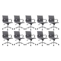 Cadeira Escritório Diretor Eames em Couro - Cinza Cadeira Escritório Diretor Eames em Couro - Cinza