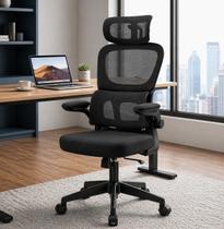 Cadeira Escritório Ergonômica Executiva Premium FR7. Suporte Lombar e Cabeça Giratória Ajuste Postural Reclinável Cor Preto