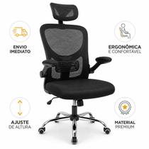 Cadeira Escritório Ergonômica Presidente Executiva Escritório com Apoio de Lombar Cabeça Ajustável Regulável Preto Mesh