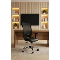 Cadeira Escritório Ergonômica Tela New Base NR17 Executiva Giratória Secretaria Diretor Home Office Back System Cromada