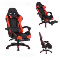 Cadeira escritorio gamer ergonomica reclinavel apoio de pés giratoria profissional preta e vermelha - MAKEDA