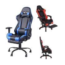 Cadeira escritorio gamer fire reclinavel giratoria ergonomica almofadas profissional preta e azul - MAKEDA