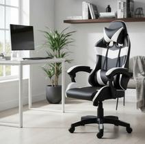 Cadeira Escritório Gamer Profissional Reclinável Ergonômica Preto e Branco material sintético