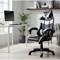 Cadeira Escritório Gamer Profissional Reclinável Ergonômica Preto E Branco material sintético
