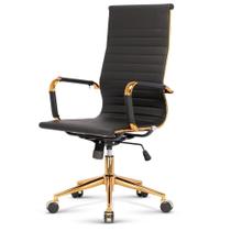 Cadeira Escritório Giratória Alta Presidente ANM03P Anima Esteirinha PU Preto Base Rodízio Dourada
