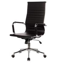 Cadeira Escritório Giratória Alta Presidente Esteirinha ANM03P Anima PU Preto Base Rodízio Cromado