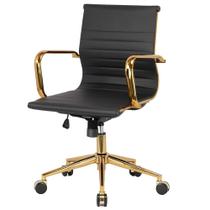 Cadeira Escritório Giratória Baixa Diretor ANM04D Anima Esteirinha PU Preto Base Rodízio Dourada