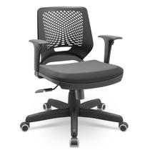 Cadeira Escritório Giratória Beezi Braço Regulável Assento Poliéster Preto Plaxmetal