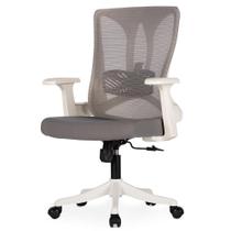 Cadeira Escritório Giratória NR-17 Diretor BLM768D Blume Branco Tela Mesh Cinza Base Rodizio Nylon