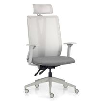 Cadeira Escritório Giratória Presidente Flow F02 Base Cinza Linho Cinza Escuro - Lyam Decor