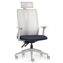 Cadeira Escritório Giratória Presidente Flow F02 Base Cinza Sintético Azul - Lyam Decor