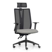 Cadeira Escritório Giratória Presidente Flow F02 Base Preta Crepe Cinza - Lyam Decor