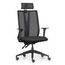 Cadeira Escritório Giratória Presidente Flow F02 Base Preta Crepe Preto - Lyam Decor