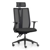 Cadeira Escritório Giratória Presidente Flow F02 Base Preta Crepe Preto - Lyam Decor