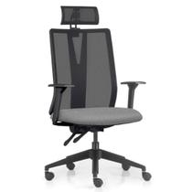 Cadeira Escritório Giratória Presidente Flow F02 Base Preta Linho Cinza Escuro - Lyam Decor