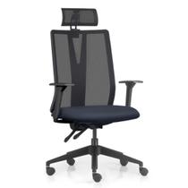 Cadeira Escritório Giratória Presidente Flow F02 Base Preta Sintético Azul - Lyam Decor