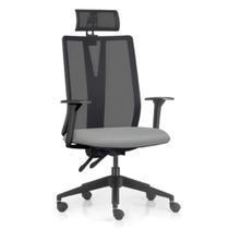 Cadeira Escritório Giratória Presidente Flow F02 Base Preta Sintético Cinza - Lyam Decor