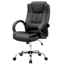 Cadeira Escritório Giratória Presidente Melbourne Fratini Revestida em PU Preto Base Cromada Rodízio