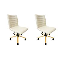 Cadeira Escritório Jaque cor off white base dourada com regulagem de altura Kit 2 Peças