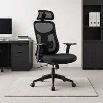 Cadeira Escritório NR-17 Everest Presidente c/ Braços 3D Encosto Tela Mesh Preta Base Rodízio