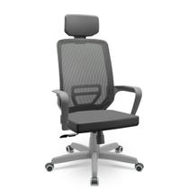 Cadeira Escritório Presidente Adrix Plaxmetal Mecanismo Relax Encosto Tela e Assento Vinil Grafite Apoio de Cabeça