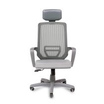 Cadeira Escritório Presidente Adrix Plaxmetal Mecanismo Relax Encosto Tela e Assento Vinil Grafite Apoio de Cabeça