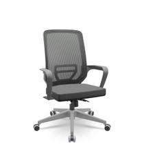 Cadeira Escritório Presidente Adrix Plaxmetal RelaxSystem Estrutura Grafite Encosto Tela e Assento Poliester Cinza