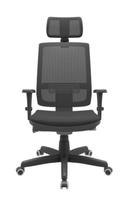 Cadeira Escritório Presidente Brizza Plaxmetal Autocompensador Slider Braço 3D Assento Poliéster Apoio Cabeça Preta