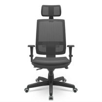 Cadeira Escritório Presidente Brizza Plaxmetal NR17 Slider Sincron Braço 3D Poliéster Apoio Cabeça Preta Cadeira Escritório Presidente Brizza Plaxmetal NR17 Slider Sincron Braço 3D Poliéster Apoio Cabeça Preta