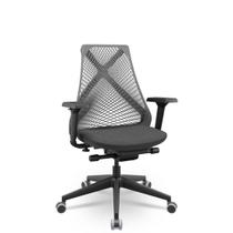 Cadeira Escritório Presidente Preta Tela Bix X Autocompensador Slider Braço 4D PU Plaxmetal Cinza Cadeira Escritório Presidente Preta Tela Bix X Autocompensador Slider Braço 4D PU Plaxmetal Cinza