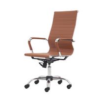 Cadeira Escritório Stripes Presidente PU Caramelo Base Giratória Cromada Altura Ajustável - Waw Design