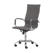 Cadeira Escritório Stripes Presidente PU Cinza Base Giratória Cromada Altura Ajustável - Waw Design Cadeira Escritório Stripes Presidente PU Cinza Base Giratória Cromada Altura Ajustável - Waw Design